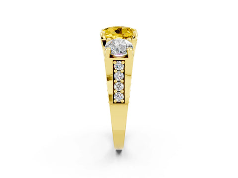 Yellow gold Round Cut Yellow Sapphire Three-Stone Ring with Channel Set Band and Four-Prong Setting_2