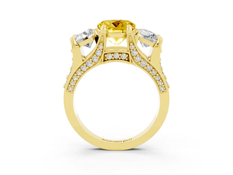 Yellow gold Round Cut Yellow Sapphire Three-Stone Ring with Channel Set Band and Four-Prong Setting_3