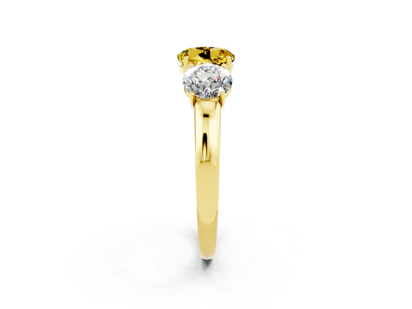 Yellow gold Round Cut Yellow Sapphire Three-Stone Ring with Four-Prong Setting and Classic Band