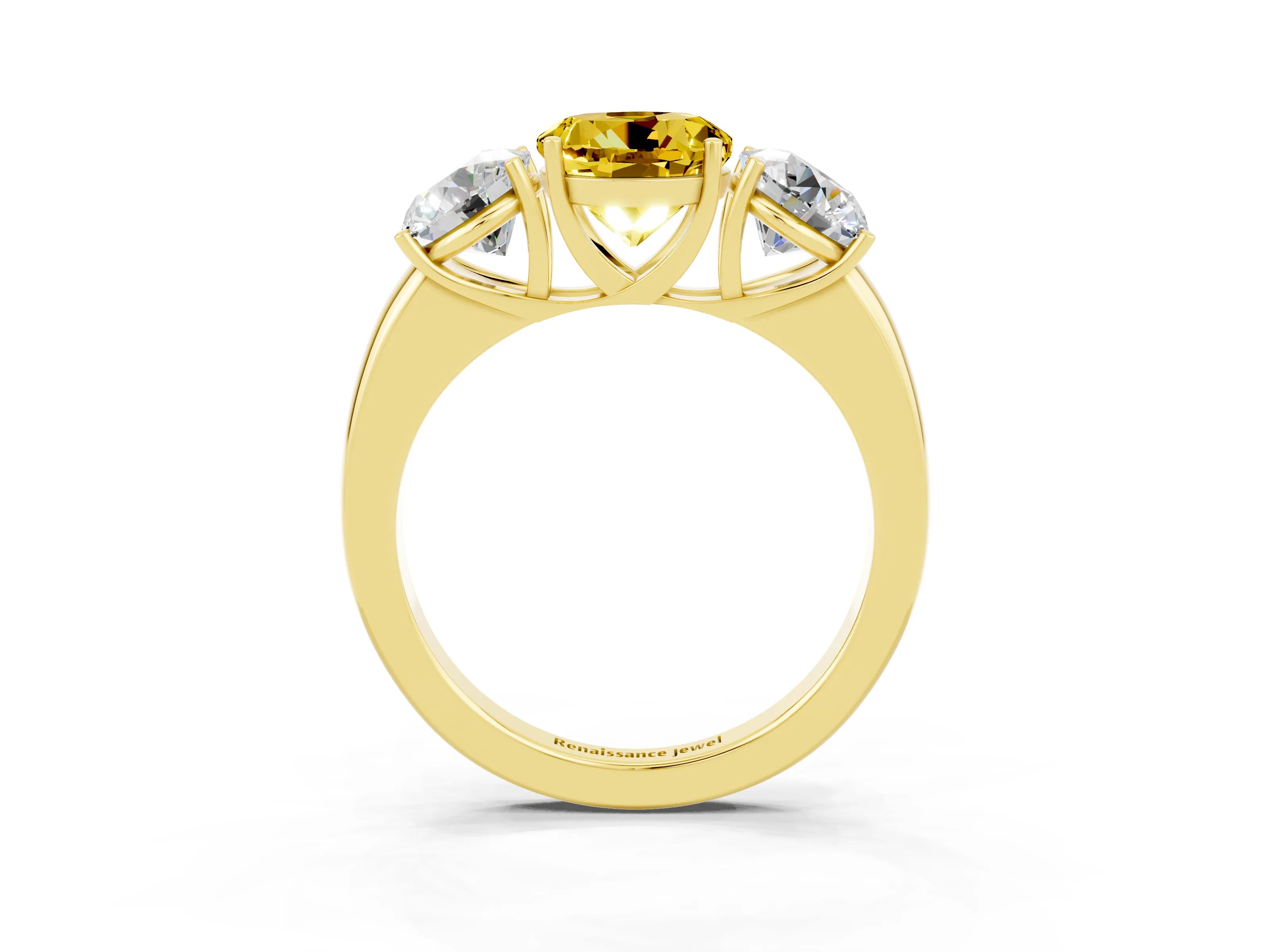 Yellow gold Round Cut Yellow Sapphire Three-Stone Ring with Four-Prong Setting and Classic Band_3