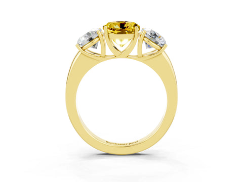 Yellow gold Round Cut Yellow Sapphire Three-Stone Ring with Four-Prong Setting and Classic Band_3