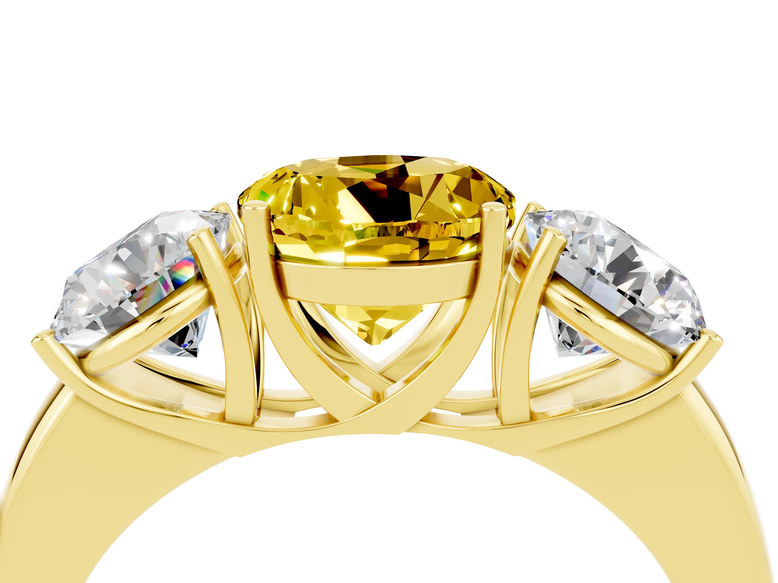 Yellow gold Round Cut Yellow Sapphire Three-Stone Ring with Four-Prong Setting and Classic Band_4