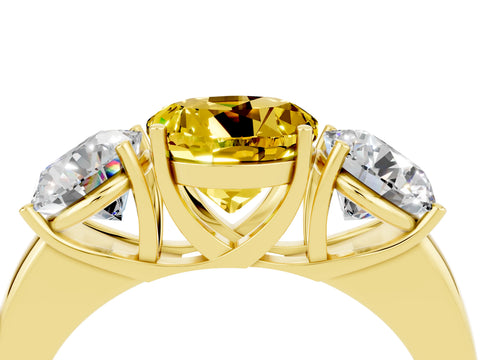 Yellow gold Round Cut Yellow Sapphire Three-Stone Ring with Four-Prong Setting and Classic Band_4