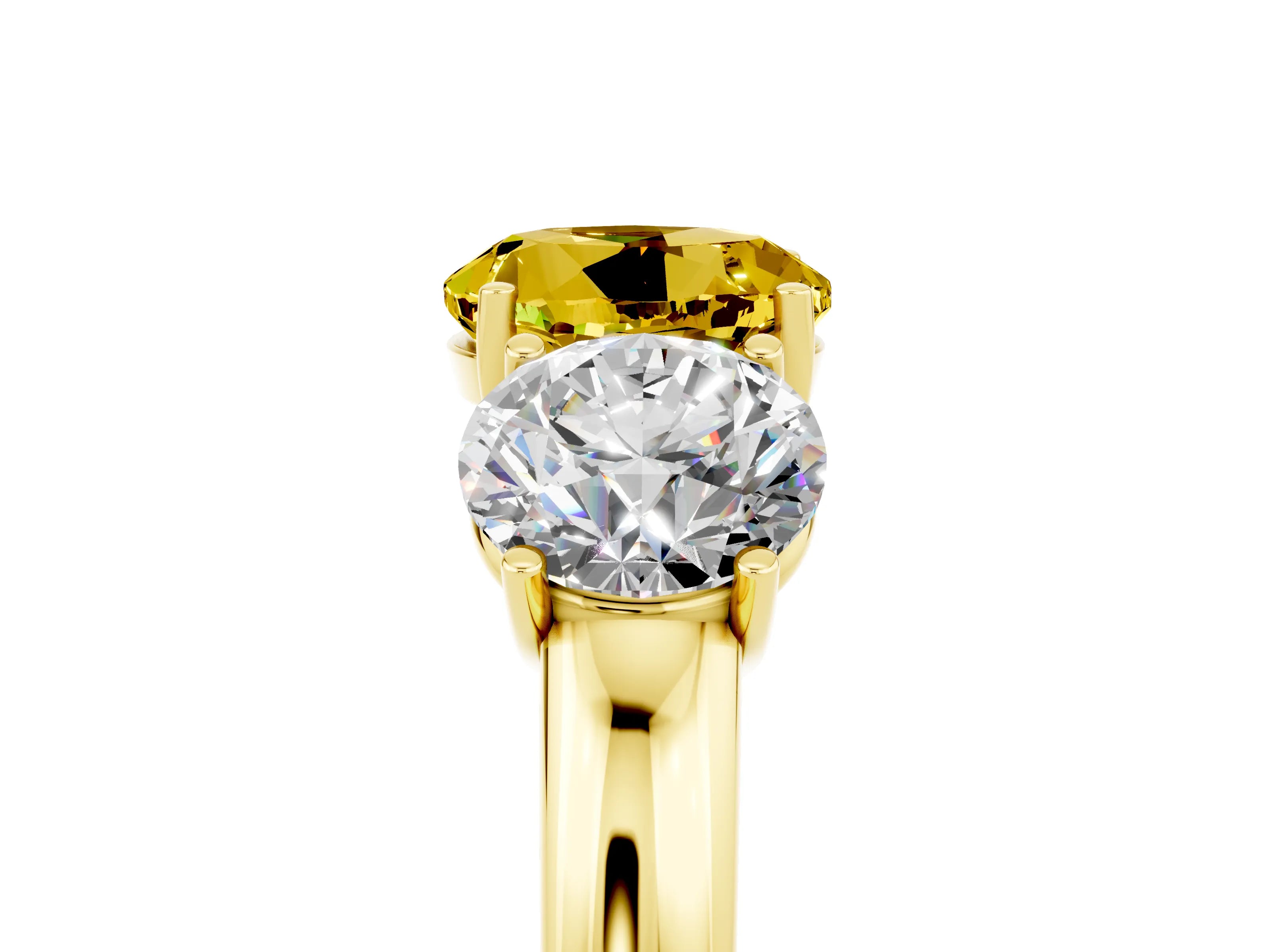 Yellow gold Round Cut Yellow Sapphire Three-Stone Ring with Four-Prong Setting and Classic Band_5