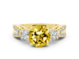 Yellow gold Round Cut Yellow Sapphire Three-Stone Ring with Pavé Split Shank and Four-Prong Setting_24
