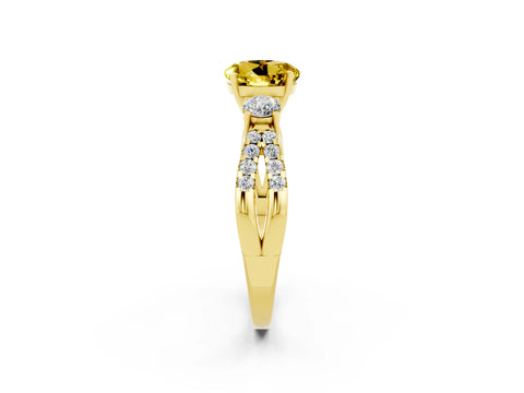 Yellow gold Round Cut Yellow Sapphire Three-Stone Ring with Pavé Split Shank and Four-Prong Setting_26