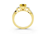 Yellow gold Round Cut Yellow Sapphire Three-Stone Ring with Pavé Split Shank and Four-Prong Setting_27