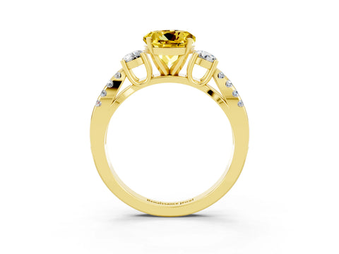 Yellow gold Round Cut Yellow Sapphire Three-Stone Ring with Pavé Split Shank and Four-Prong Setting_27