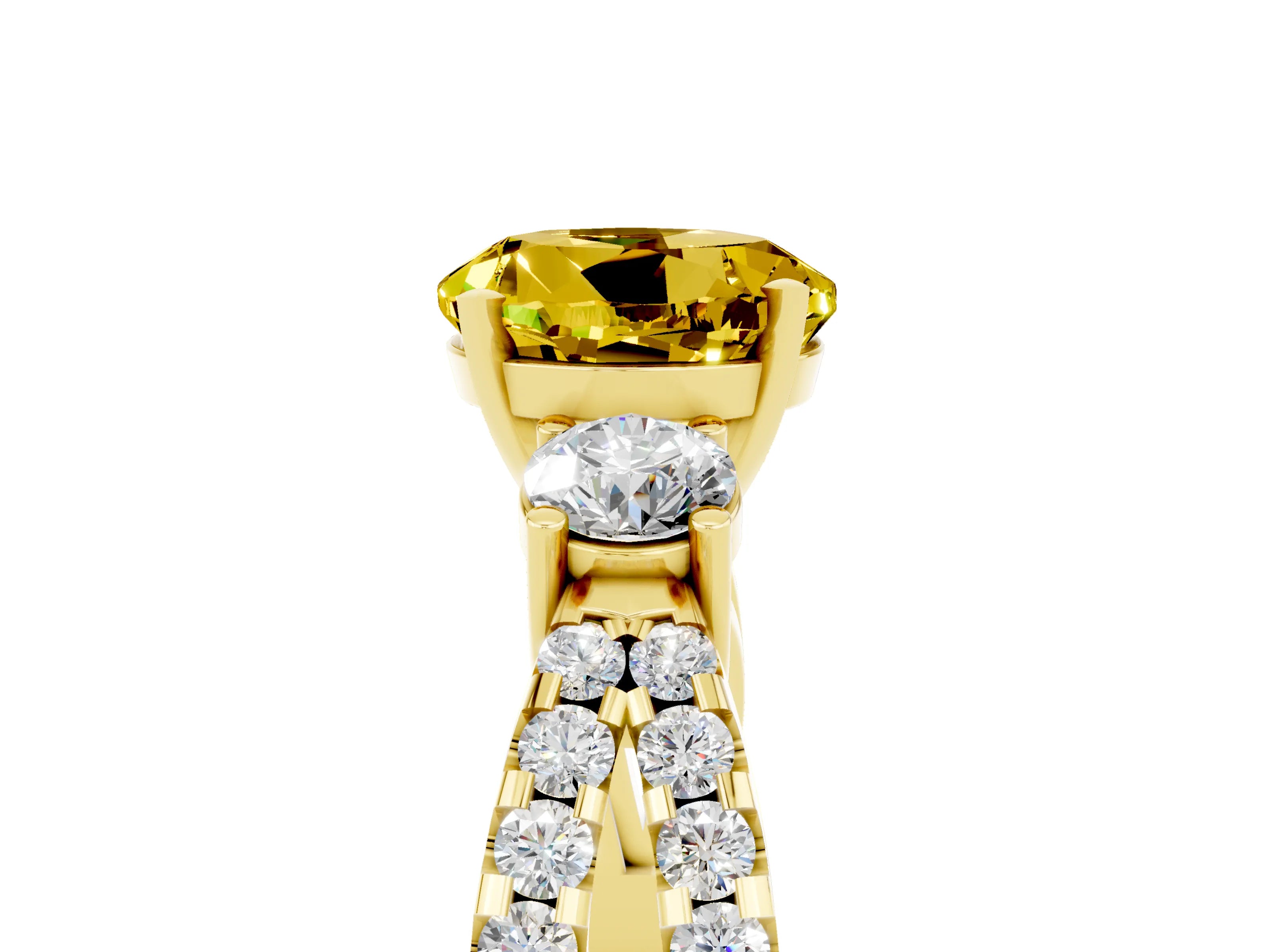 Yellow gold Round Cut Yellow Sapphire Three-Stone Ring with Pavé Split Shank and Four-Prong Setting_29