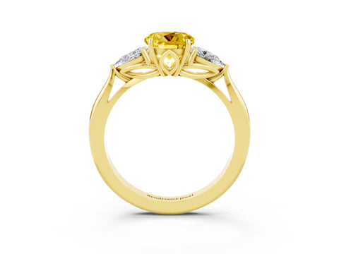 Yellow gold Round Cut Yellow Sapphire Three-Stone Ring with Pear Side Stones and Four-Prong Setting_15