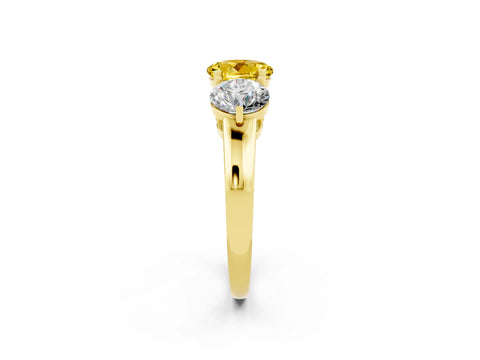 Yellow gold Round Cut Yellow Sapphire Three-Stone Ring with Prong Setting and Classic Band_2