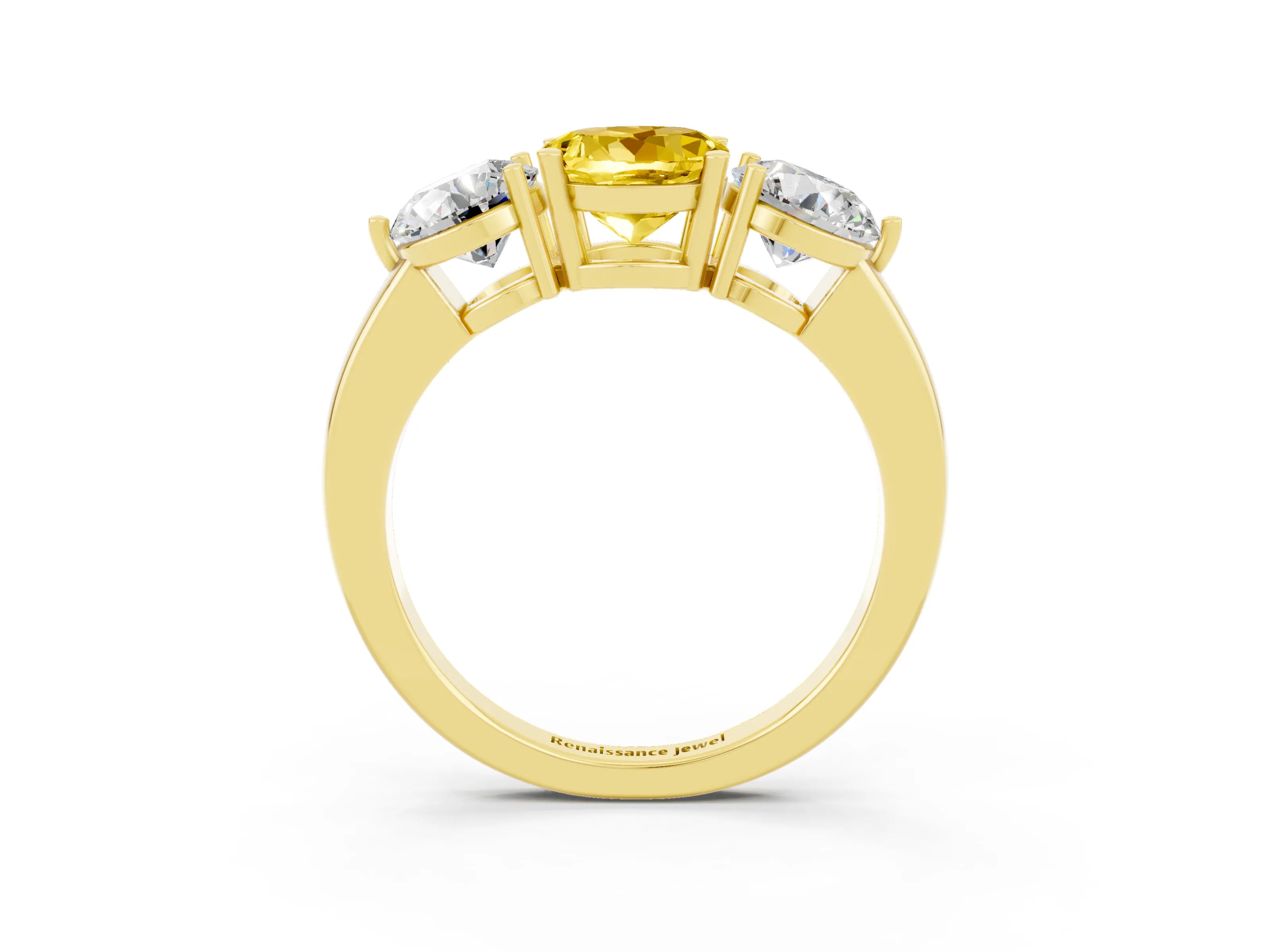 Yellow gold Round Cut Yellow Sapphire Three-Stone Ring with Prong Setting and Classic Band_3