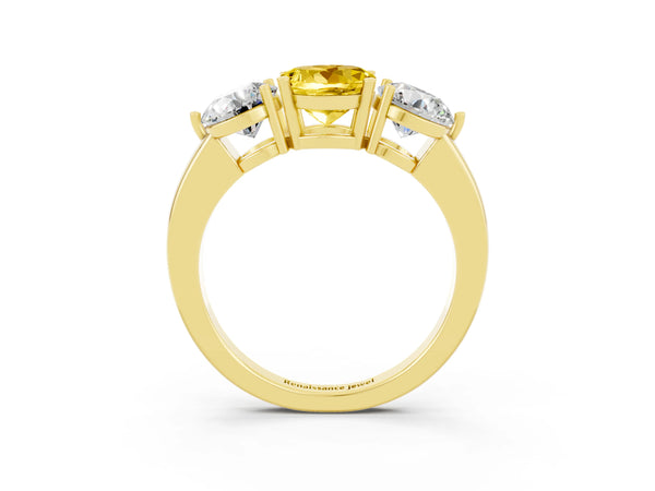 Yellow gold Round Cut Yellow Sapphire Three-Stone Ring with Prong Setting and Classic Band