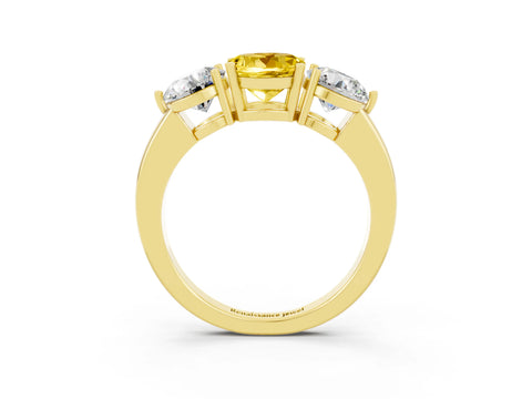 Yellow gold Round Cut Yellow Sapphire Three-Stone Ring with Prong Setting and Classic Band_3
