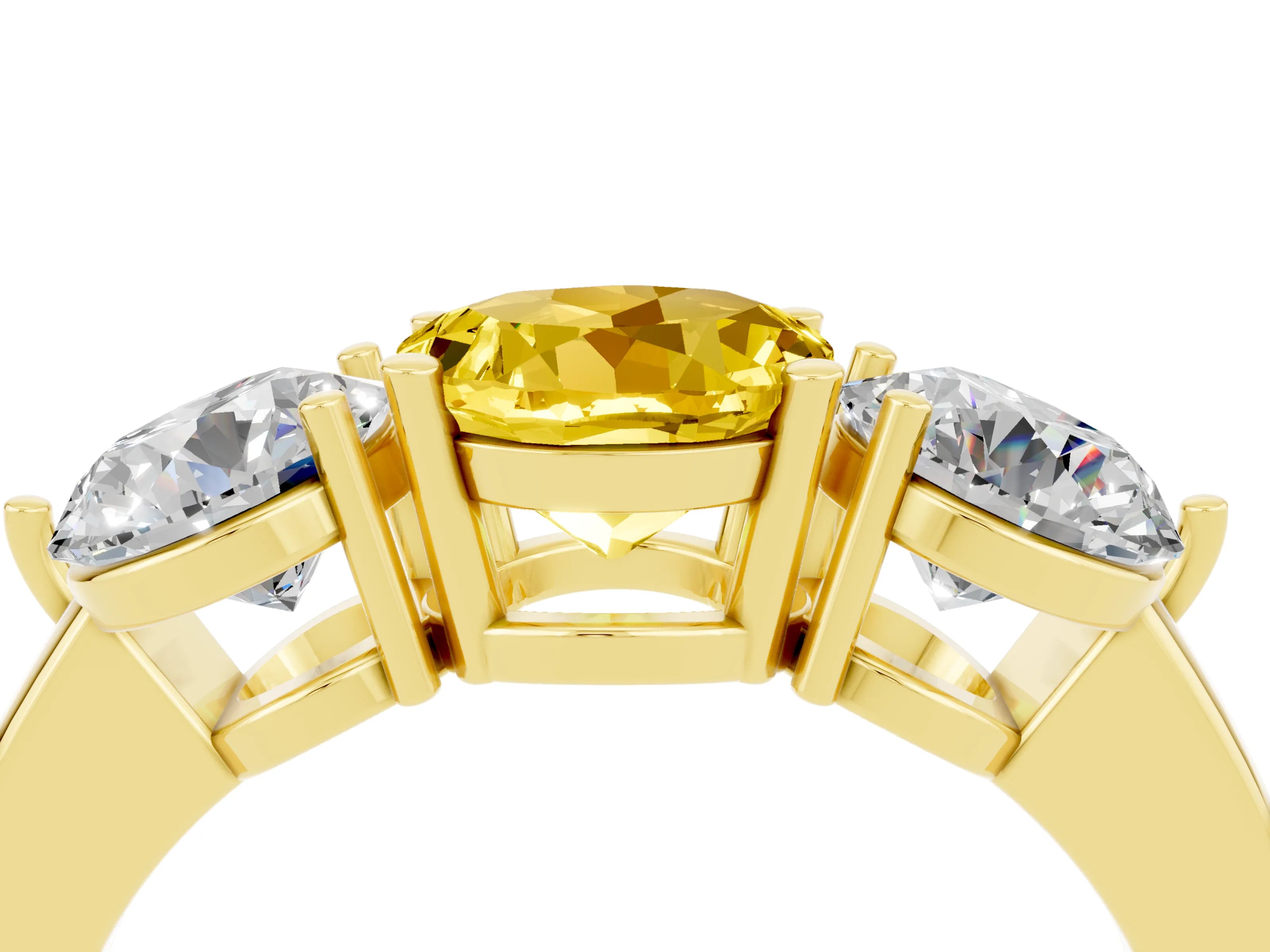 Yellow gold Round Cut Yellow Sapphire Three-Stone Ring with Prong Setting and Classic Band_4