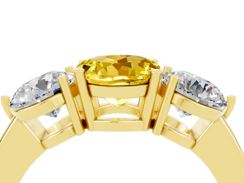 Yellow gold Round Cut Yellow Sapphire Three-Stone Ring with Prong Setting and Classic Band_4
