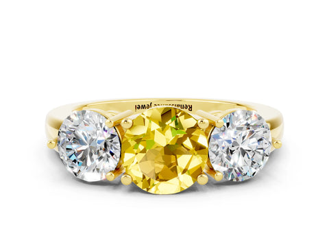 Yellow gold Round Cut Yellow Sapphire Three-Stone Ring with Prong Setting and Classic Band