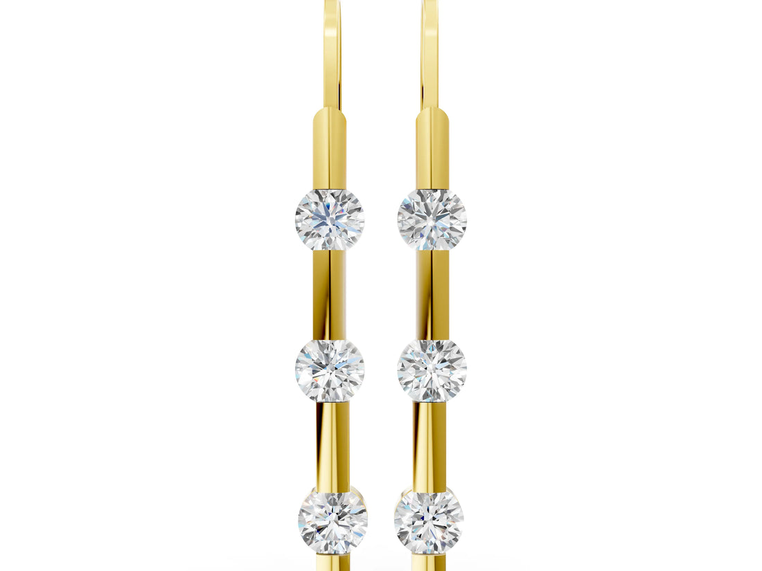 Yellow gold Round Diamond Bar Drop Earrings with Bezel Setting_14