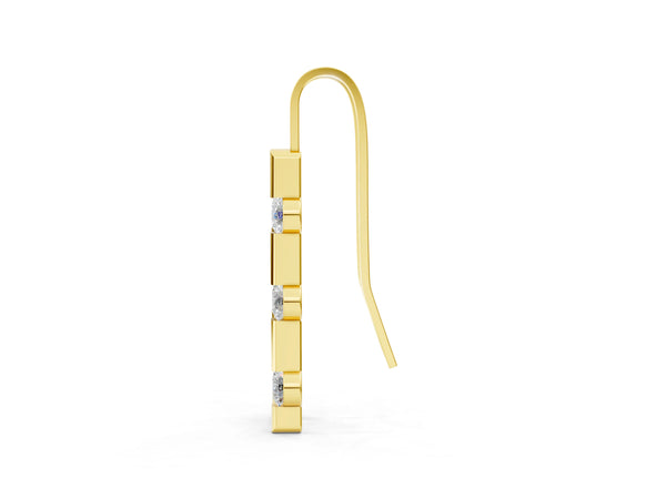 Yellow gold Round Diamond Bar Drop Earrings with Bezel Setting