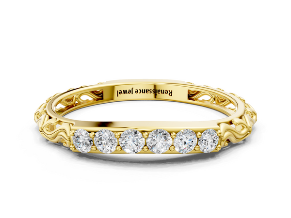 Yellow gold Round Diamond Bar Set Eternity Band with Filigree Design