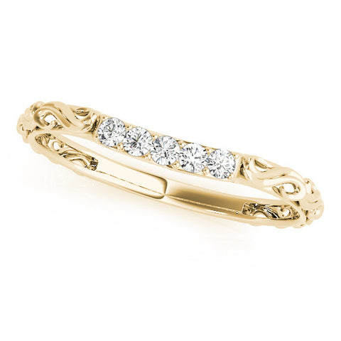 Yellow gold Round Diamond Bar Set Eternity Band with Filigree Design
