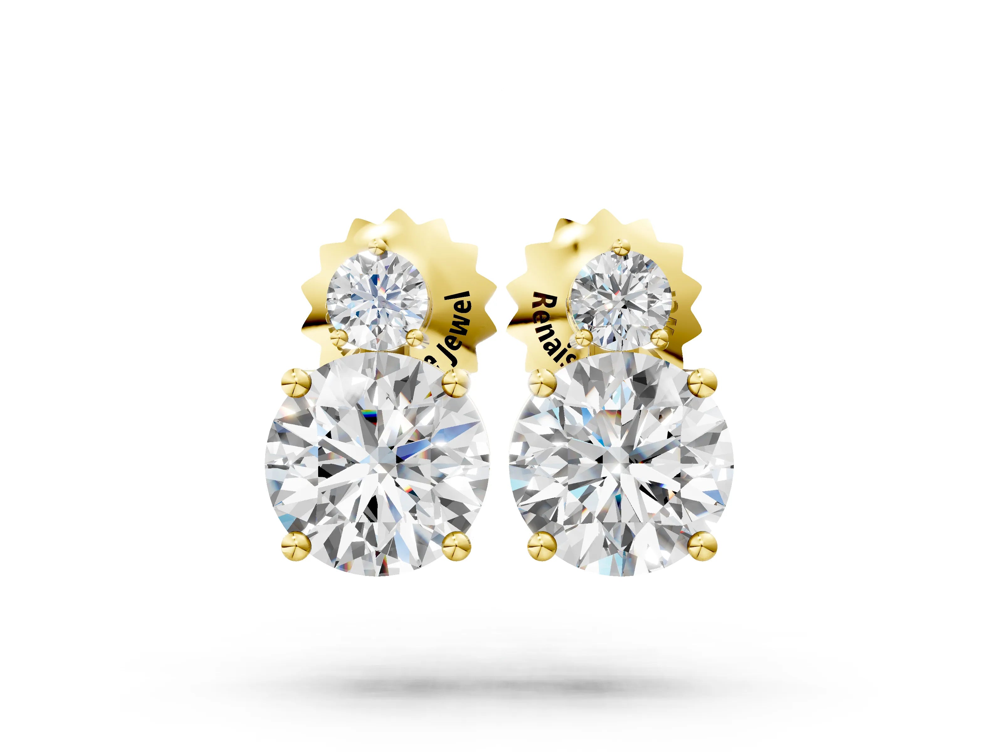 Yellow gold Round Diamond Basket-Set Stud Earrings with Diamond Accent