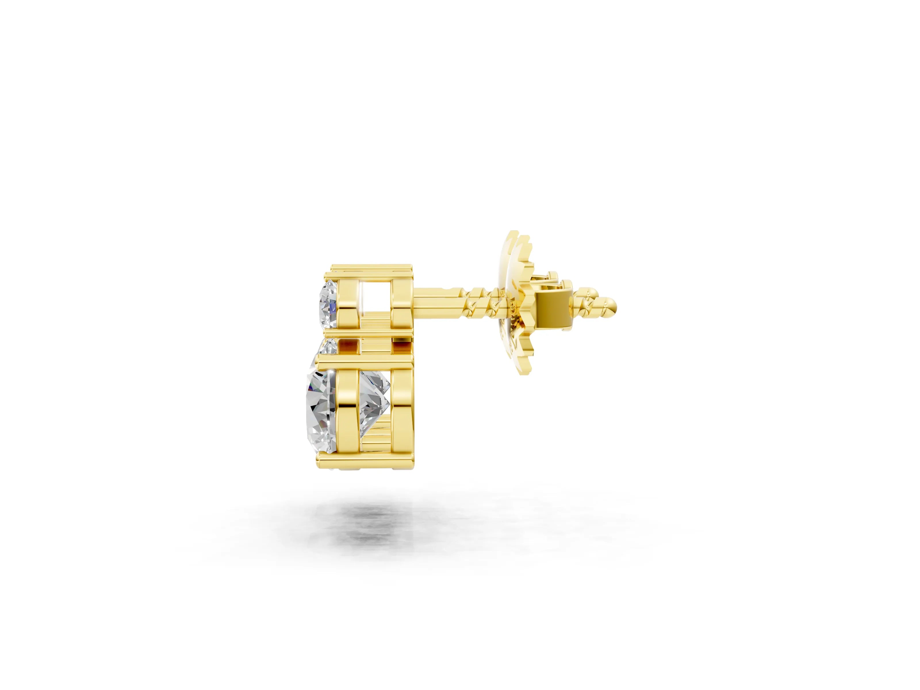 Yellow gold Round Diamond Basket-Set Stud Earrings with Diamond Accent_1