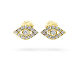 Yellow gold Round Diamond Bezel Center Evil Eye Stud Earrings_4