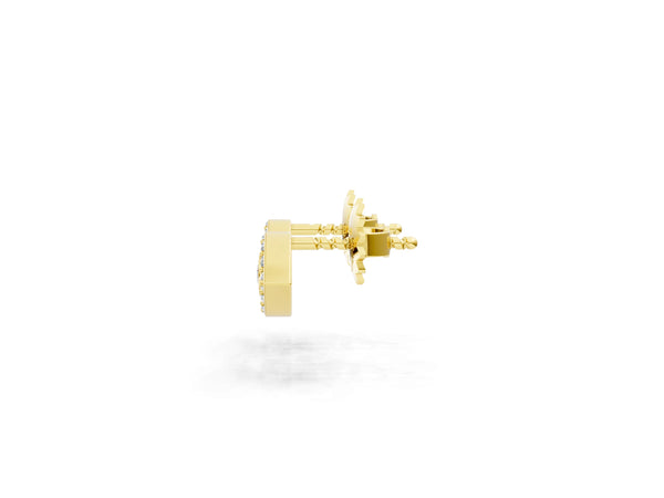 Yellow gold Round Diamond Bezel Center Evil Eye Stud Earrings