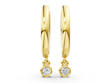 Yellow gold Round Diamond Bezel Drop Huggie Hoop Earrings_8