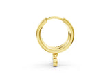 Yellow gold Round Diamond Bezel Drop Huggie Hoop Earrings_9