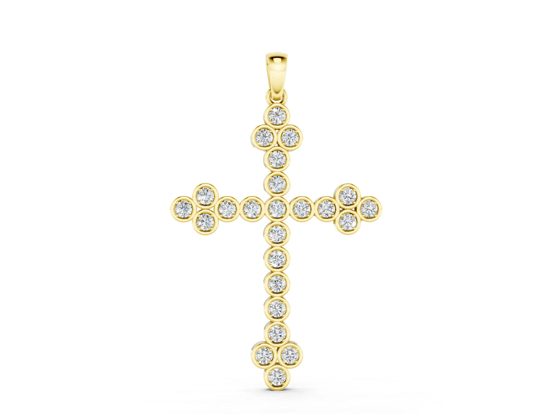 Yellow gold Round Diamond Bezel Set Cross Pendant_36