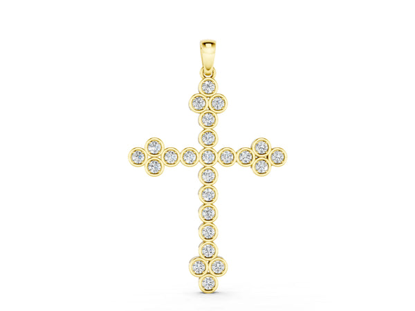 Yellow gold Round Diamond Bezel Set Cross Pendant