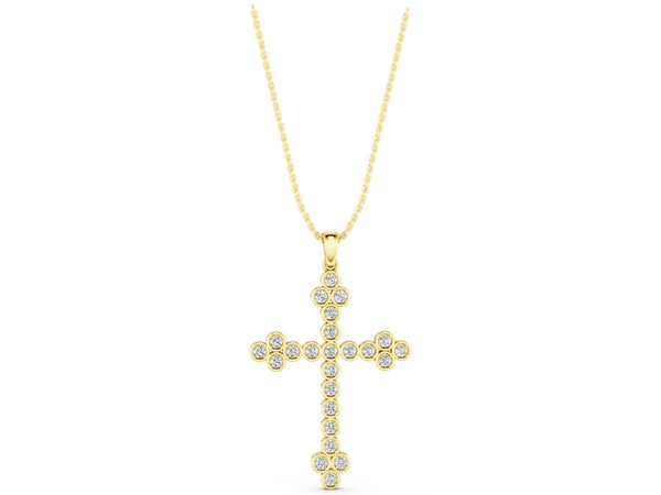 Yellow gold Round Diamond Bezel Set Cross Pendant
