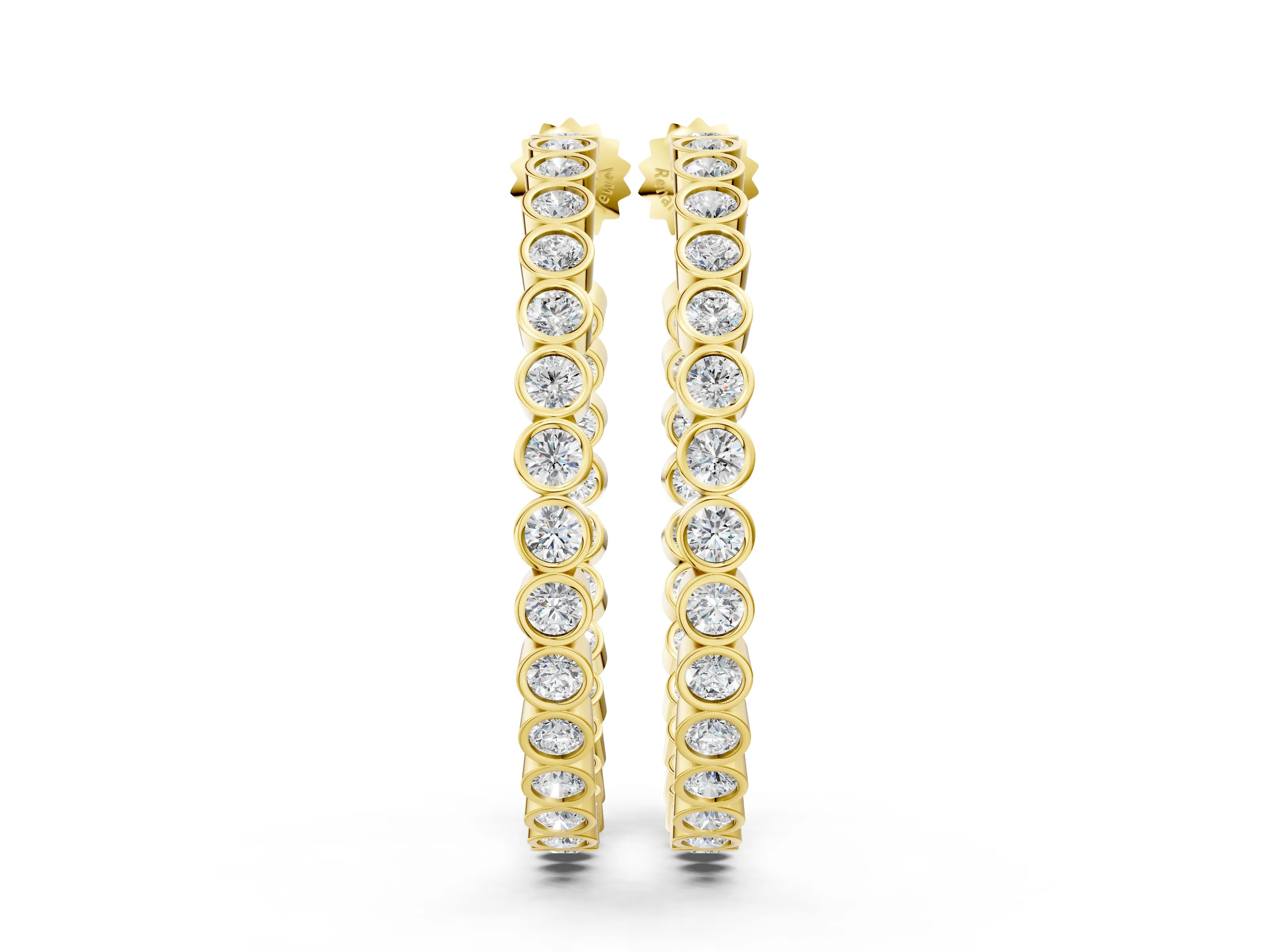 Yellow gold Round Diamond Bezel-Set Inside-Out Large Hoop Earrings