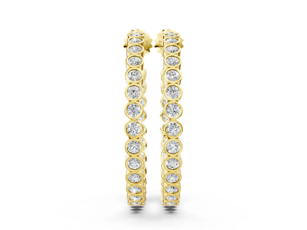 Yellow gold Round Diamond Bezel-Set Inside-Out Large Hoop Earrings