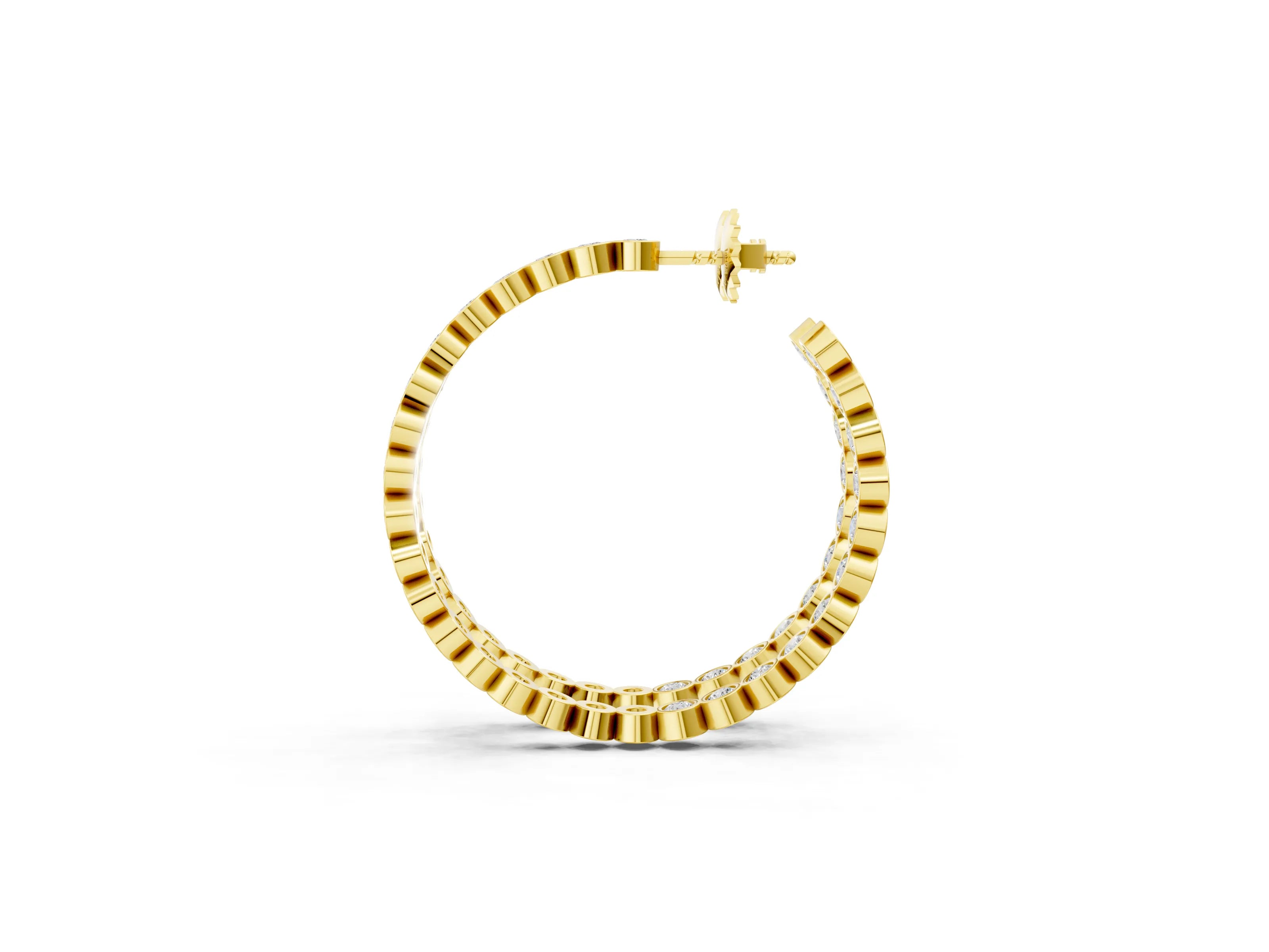 Yellow gold Round Diamond Bezel-Set Inside-Out Large Hoop Earrings_1