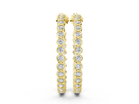 Yellow gold Round Diamond Bezel-Set Inside-Out Large Hoop Earrings