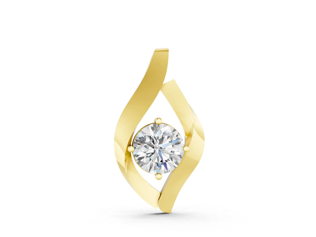 Yellow gold Round Diamond Bezel-Set Leaf Pendant_11