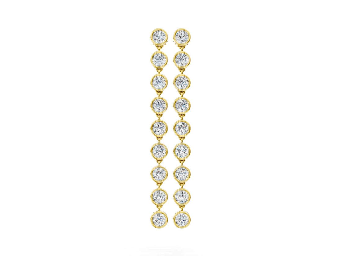 Yellow gold Round Diamond Bezel-Set Linear Drop Earrings_4