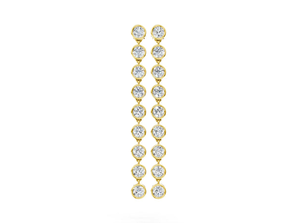 Yellow gold Round Diamond Bezel-Set Linear Drop Earrings