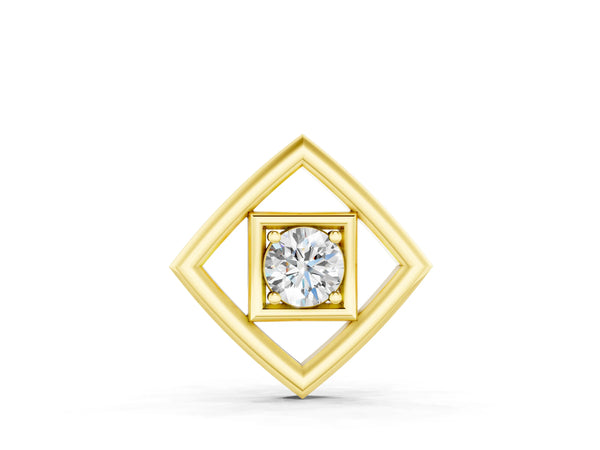 Yellow gold Round Diamond Bezel Set Pendant with Square Prong Setting