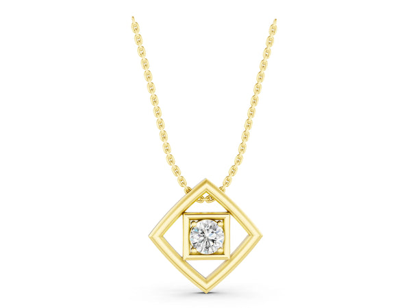 Yellow gold Round Diamond Bezel Set Pendant with Square Prong Setting