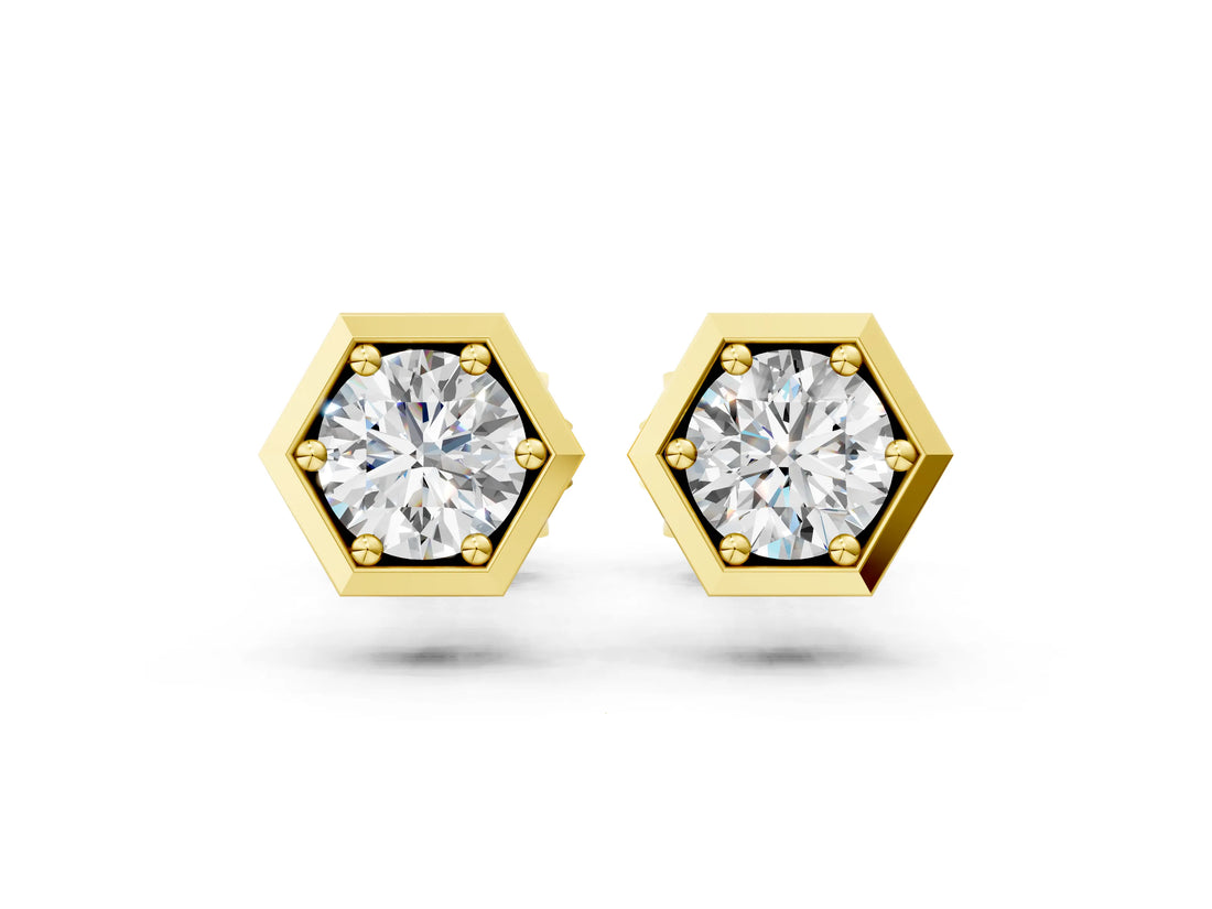 Yellow gold Round Diamond Bezel-Set Stud Earrings_6