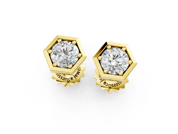 Yellow gold Round Diamond Bezel-Set Stud Earrings