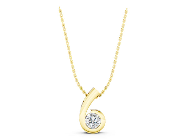 Yellow gold Round Diamond Bezel Set Swirl Pendant