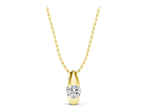 Yellow gold Round Diamond Bezel Set Teardrop Pendant