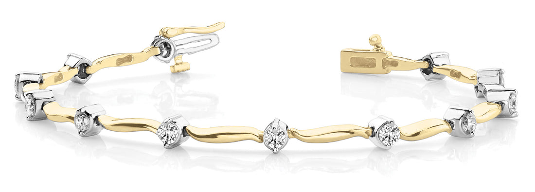 Yellow gold Round Diamond Bezel-Set Tennis Bracelet with S-Link Band
