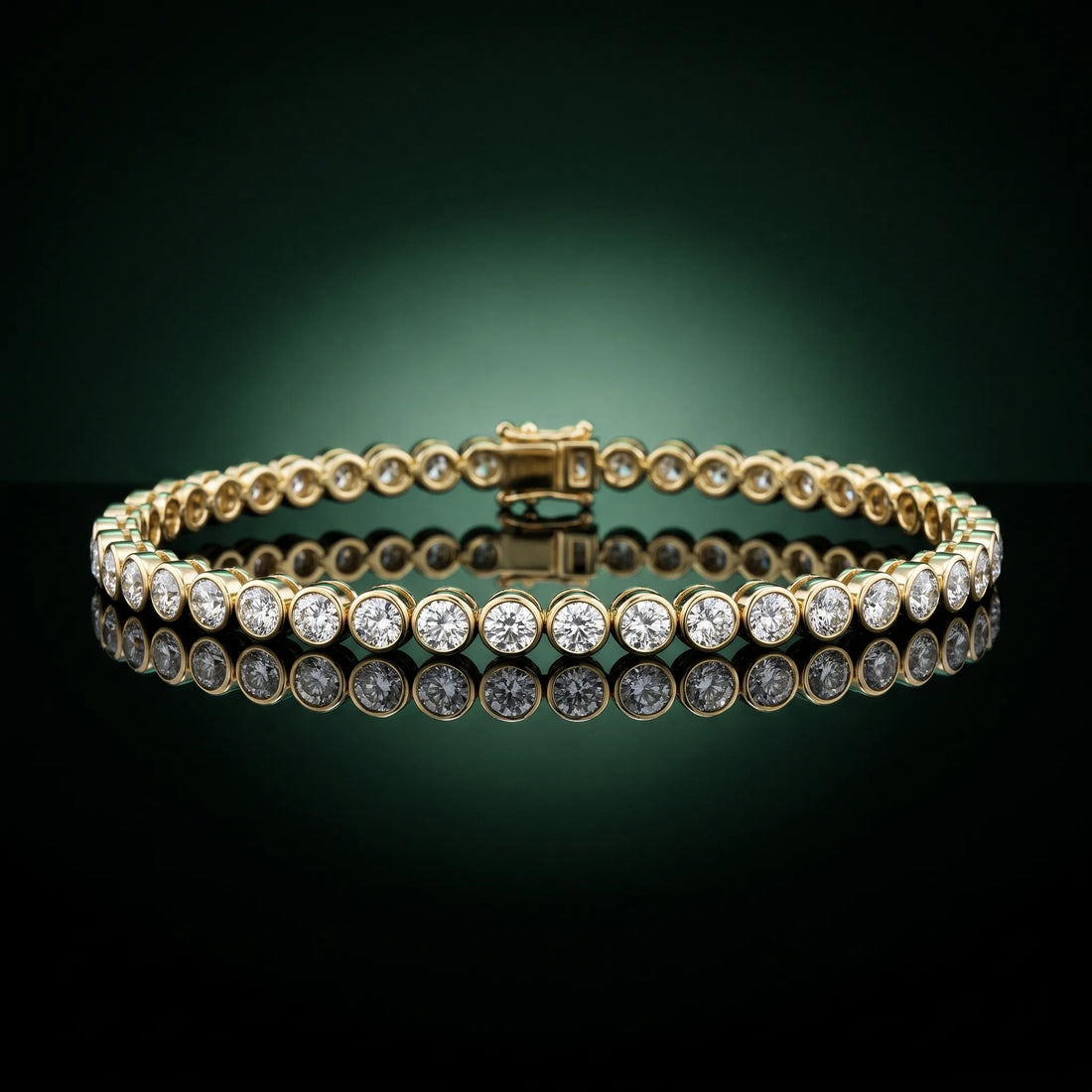 Yellow gold Round Diamond Bezel-Set Tennis Bracelet_4