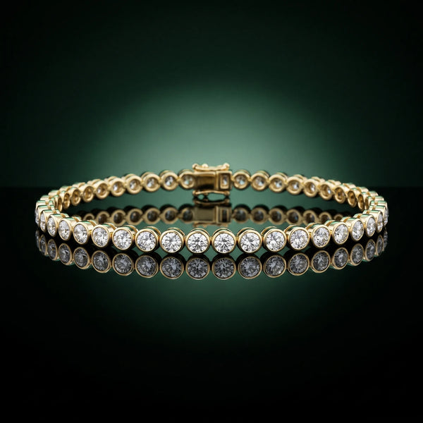 Yellow gold Round Diamond Bezel-Set Tennis Bracelet